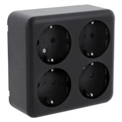 Q-Link Contactdoos Opbouw, 4-Voudig, Met Randaarde, Vierkant Zwa