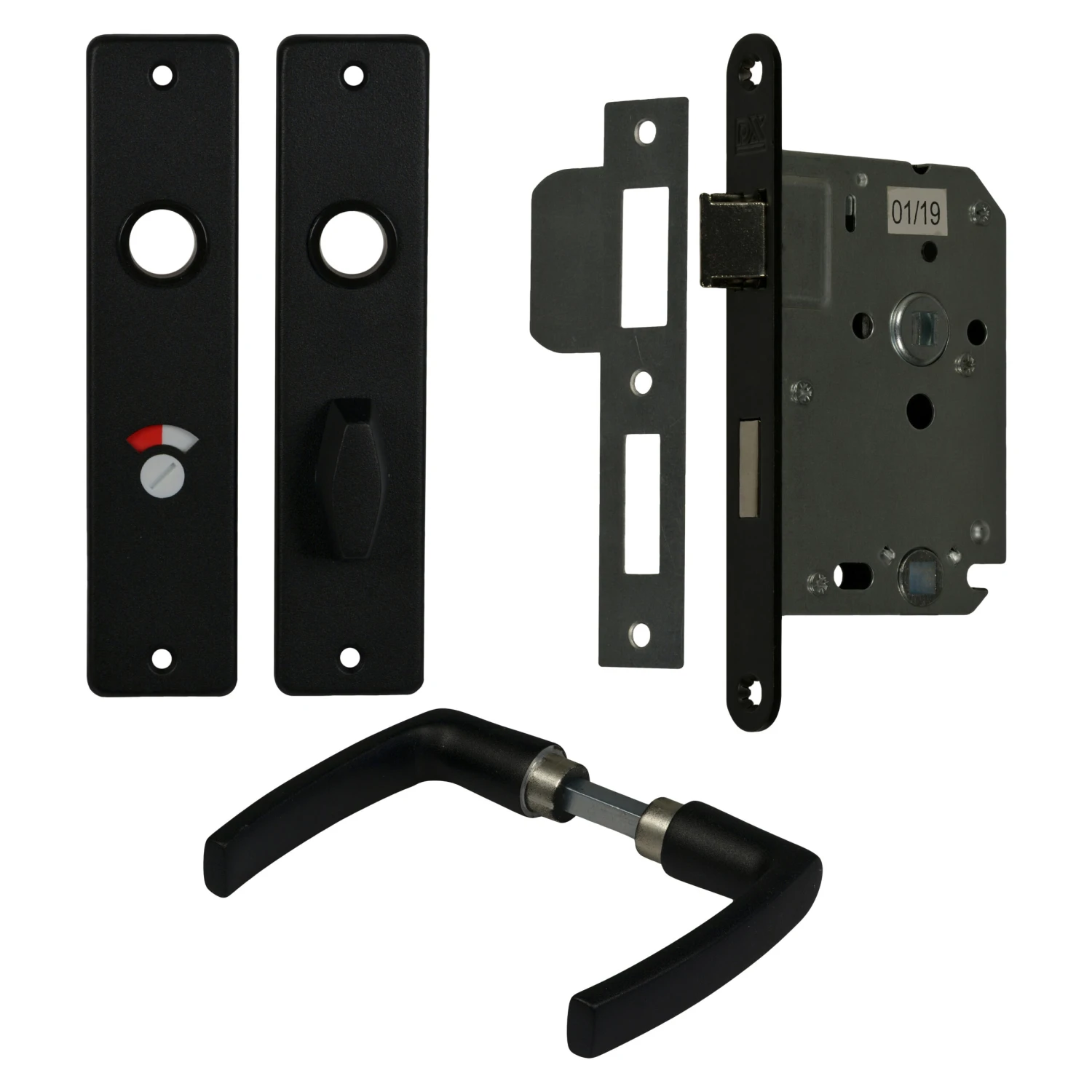 Haxo Deurgreep Set Mat Zwart Met WC-badkamerslot | Deurbeslag 1 Haxo Deurgreep Set Mat Zwart Met WC-badkamerslot | Deurbeslag